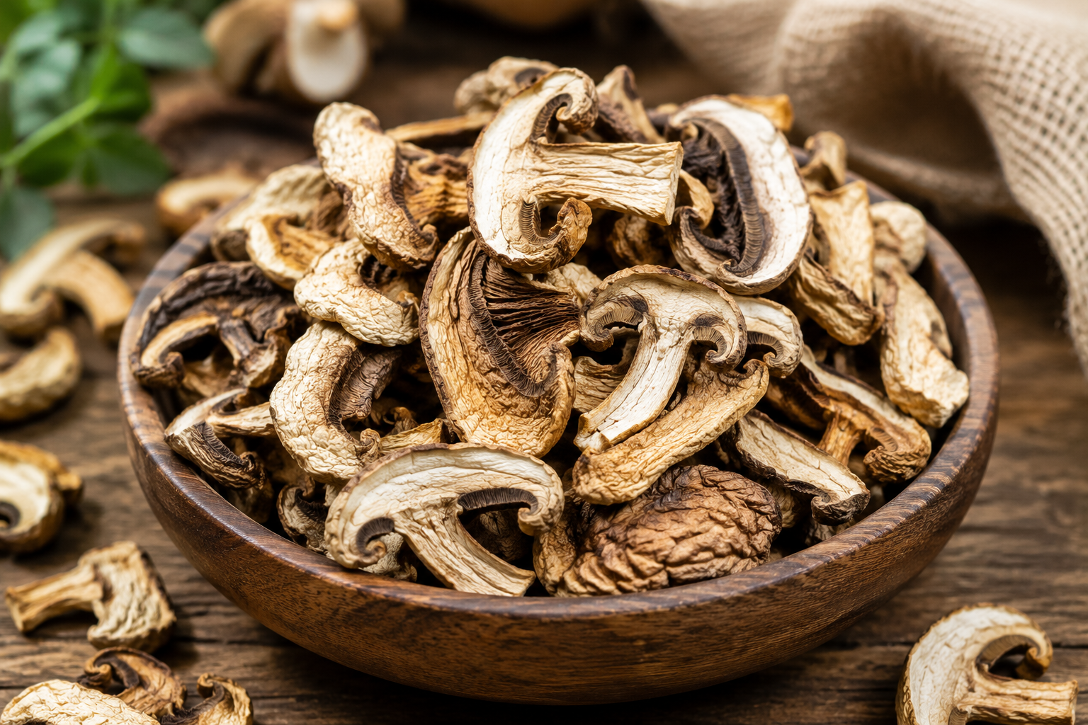 Naturally dried export-grade mushrooms prepared by ORGOBASCKET