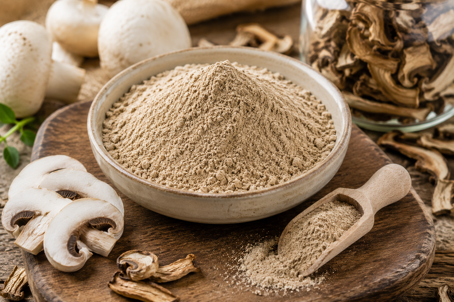 Premium mushroom powder processed for food and nutraceutical manufacturing by ORGOBASCKET